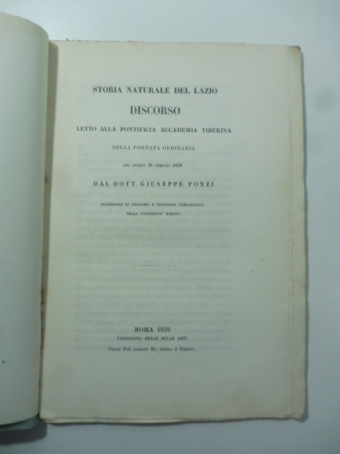 Storia naturale del Lazio. Discorso letto alla Pontificia Accademia Tiberina